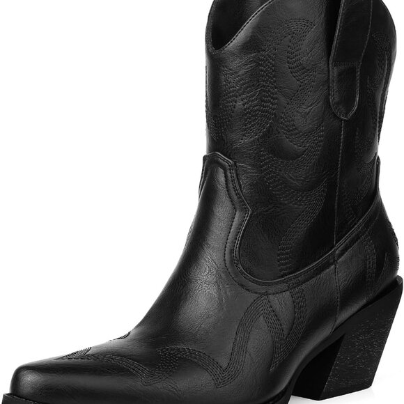 Wide Calf Cowgirl Ankle Boots Women Embroidered Faux Leather Size 10 - Picture 1 of 7